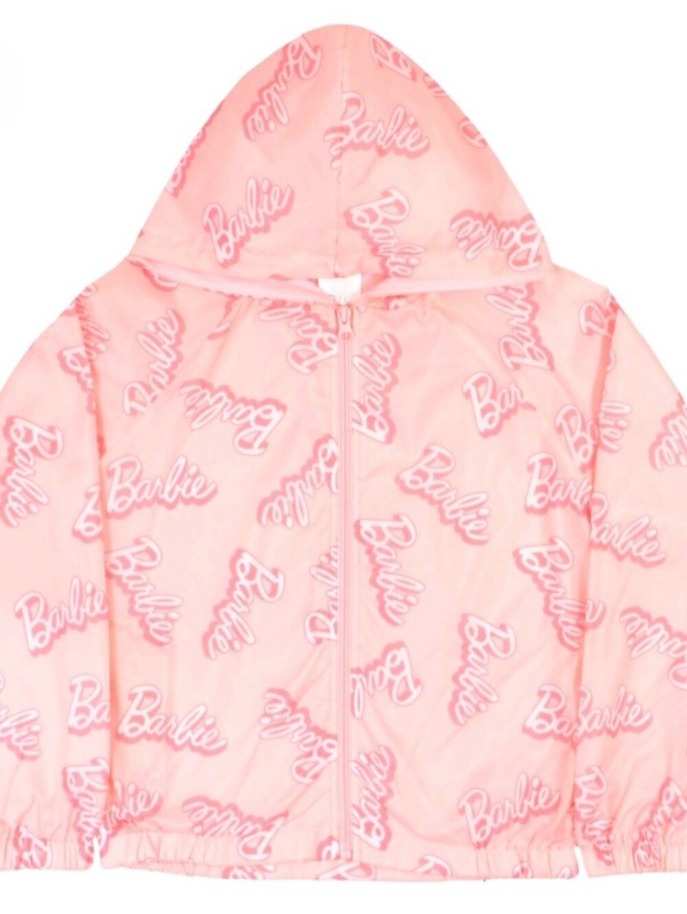 Barbie pink allover logo print lightweight hooded zip-up  windbreaker jacket
